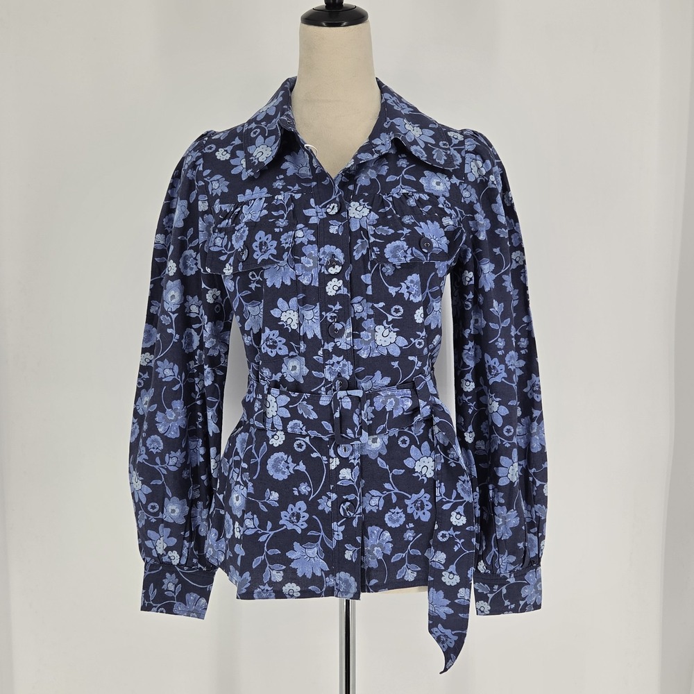 Mango NWT Floral Transitional Jacket XS Belted Cottagecore Country Coastal Shore